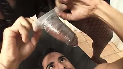 Shemale Fabiola cums in the mouth of her slave