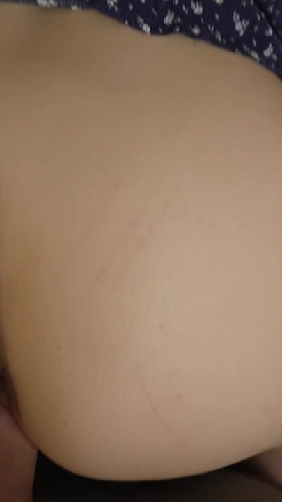 Busty wife in a blue dress gets fucked from behind and ends up with cum on her tits | Clip 1