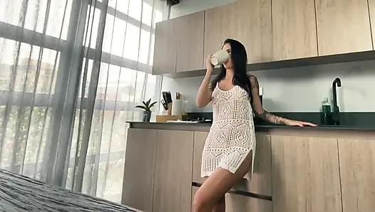 Amateur Sex in the Kitchen Latina MILF with Her Stepson