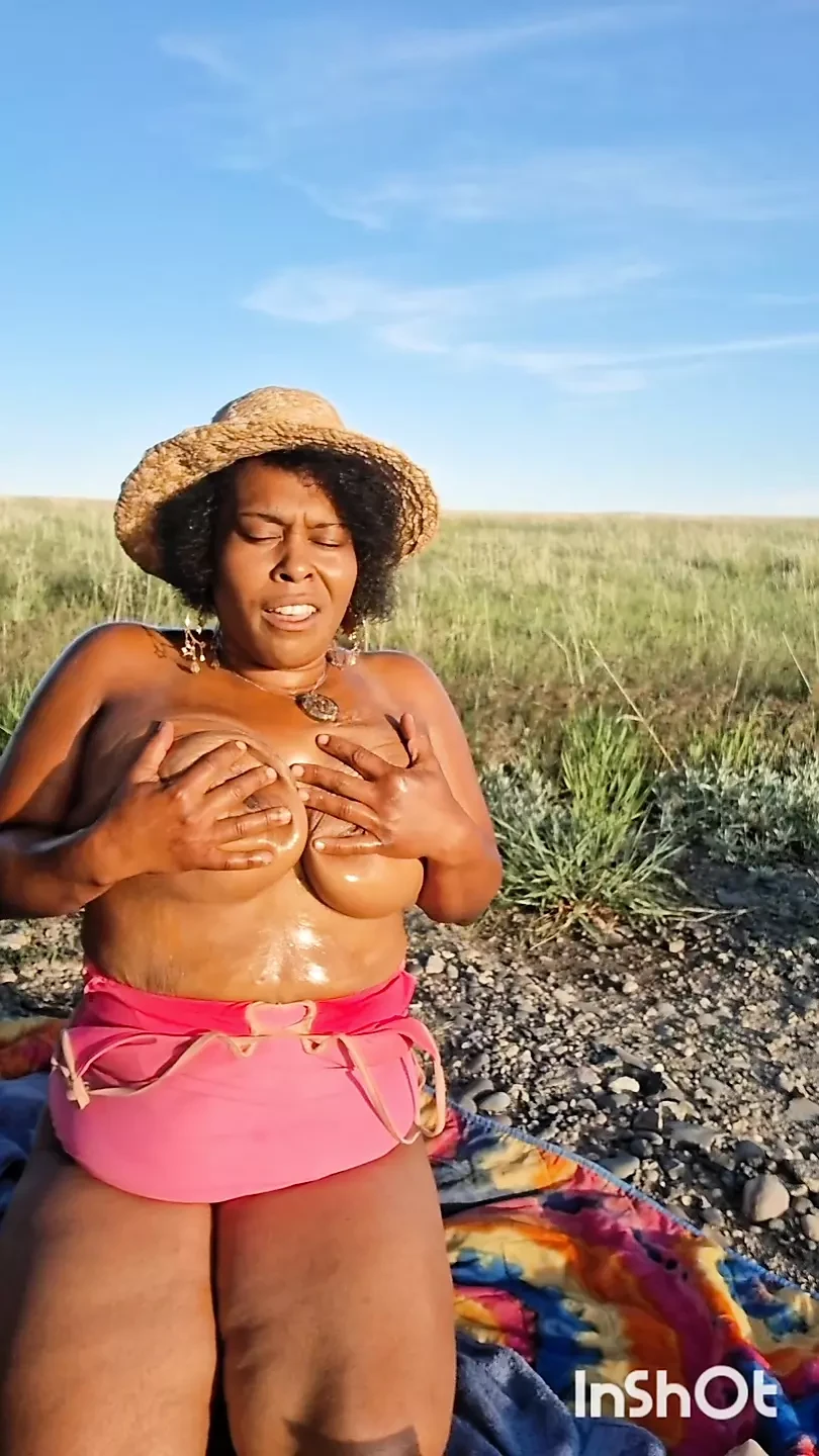 DRONE CATCHES  BLACK BBW MASSAGING HER BODY IN NATURE