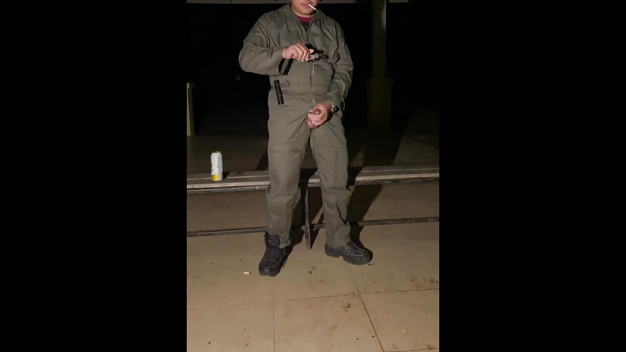 After work is done decide to jerk off in my mechanic jumpsuit and shoot a creamy load - wet with precum lube