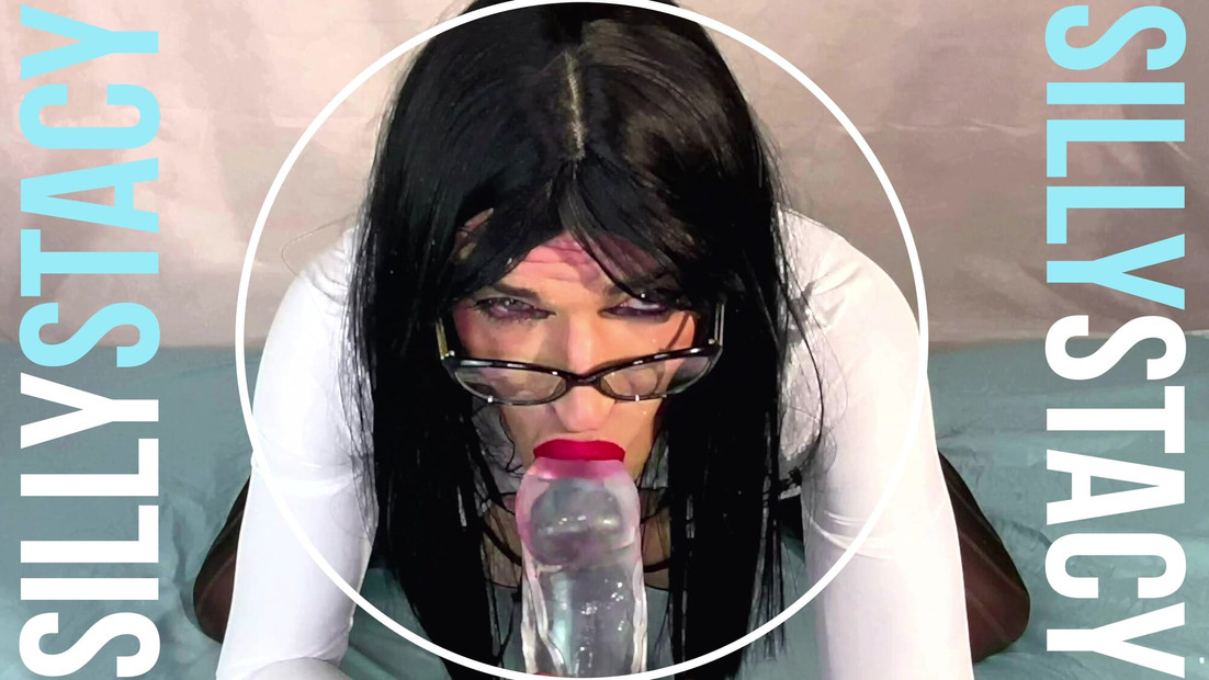 Cute Sissy stretch here mouth by huge clear dildo
