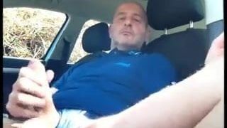 Masturbing and jerking big cock in car 4