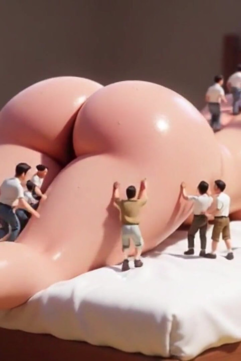 Cuerpo de giganta explorado por pequeños hombres - excitación de coño mojado