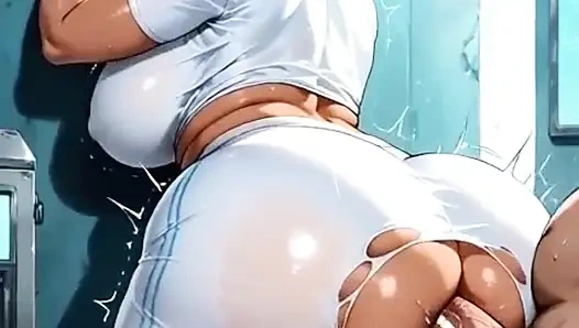 Big ass ebony milf getting her ass fucked at the gym