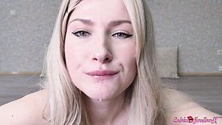 POV Sexy Girlfriend Gives Blowjob after Work - Cum in Mouth