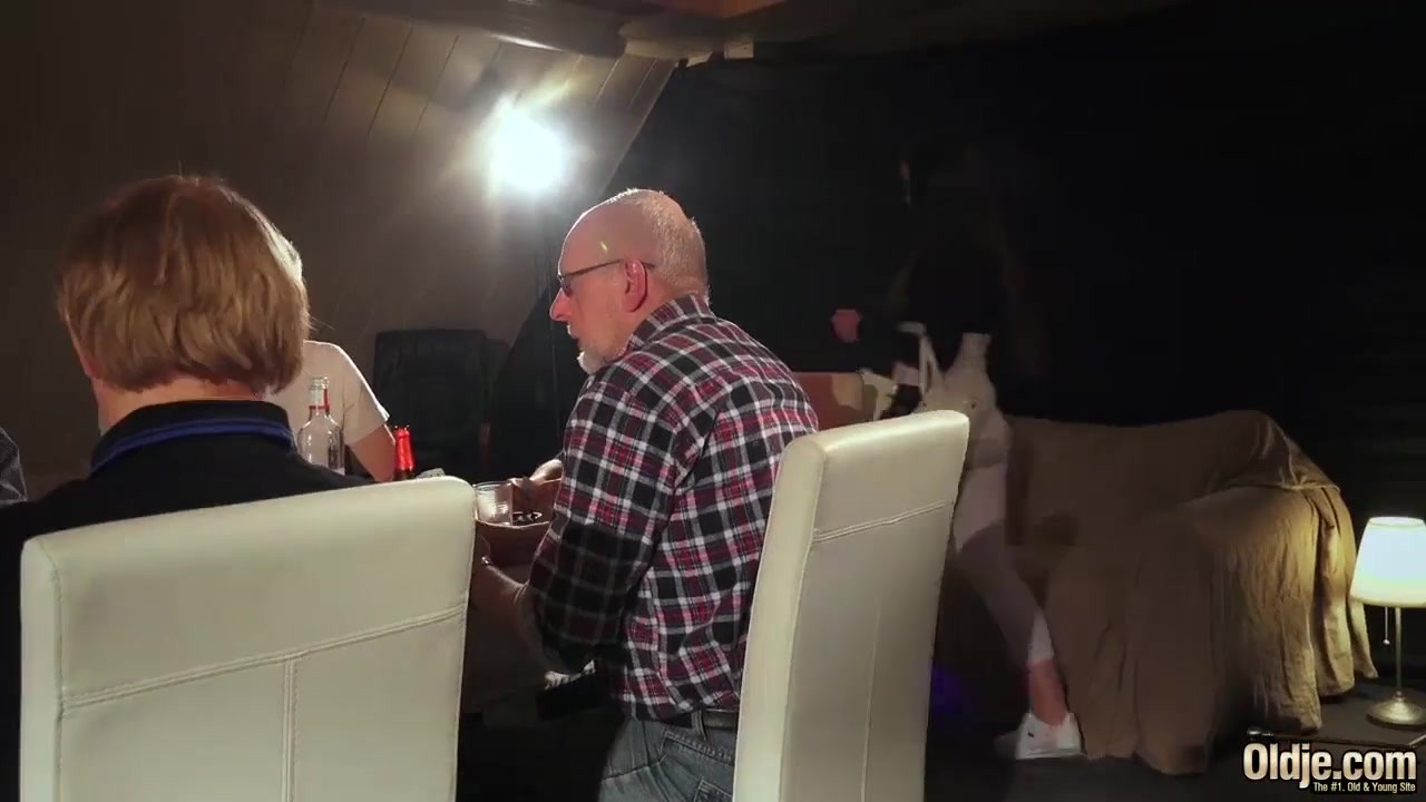 OLD YOUNG Babe Gangbang with grandpas she gets Double fucked