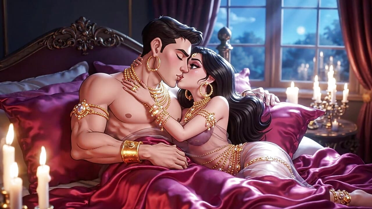 Koninklijk cartoonpaar hete nacht passie compilatie - gouden sieraden geanimeerde sensuele romantiek