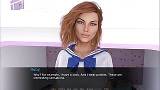 Futa Dating Simulator 3 Ruby mengusiknya dengan pakaian kolej seksinya