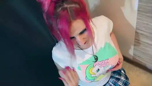 Pink Hair Slut Takes a Massive Facial
