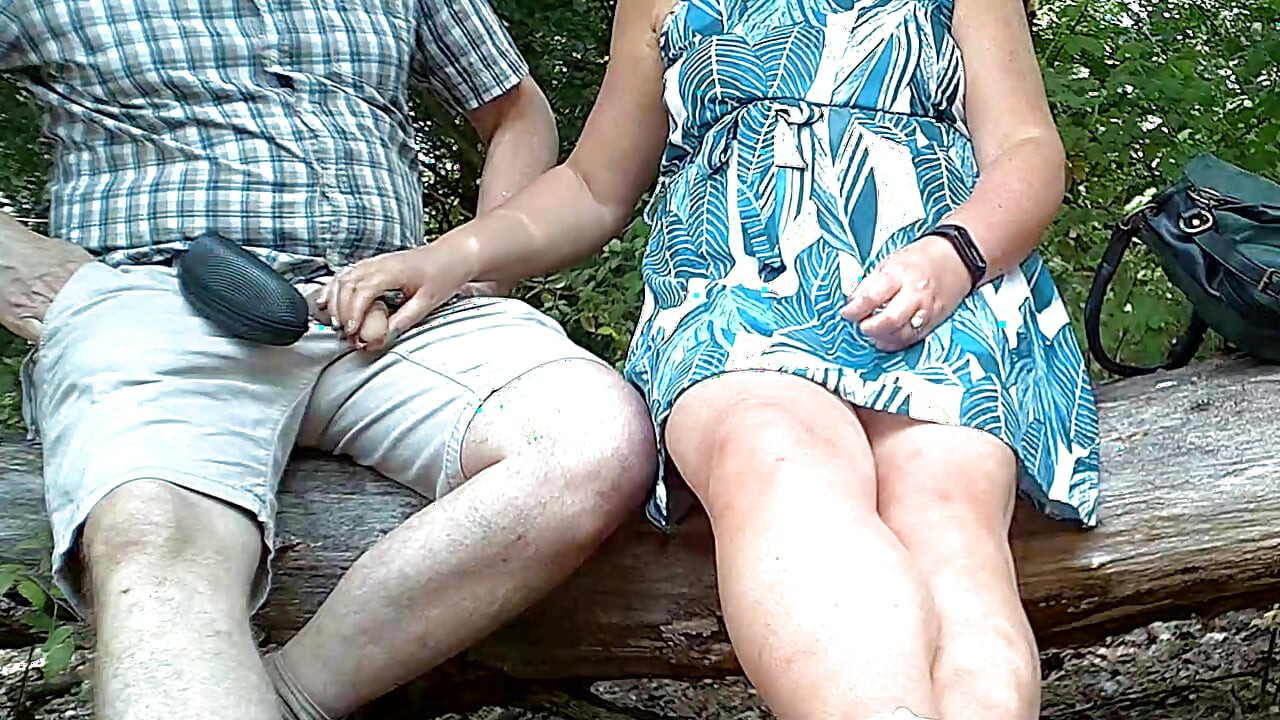 Handjob outdoors in the park in hot weather