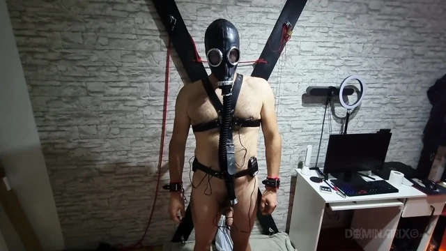 Gas Mask Slave Stretched Anal by Dominant MILF Strapon