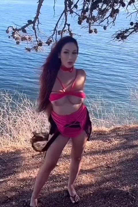 Artemisia Love Being Sexy Outdoor by the Ocean and Flashing Her Perfect Big Tits