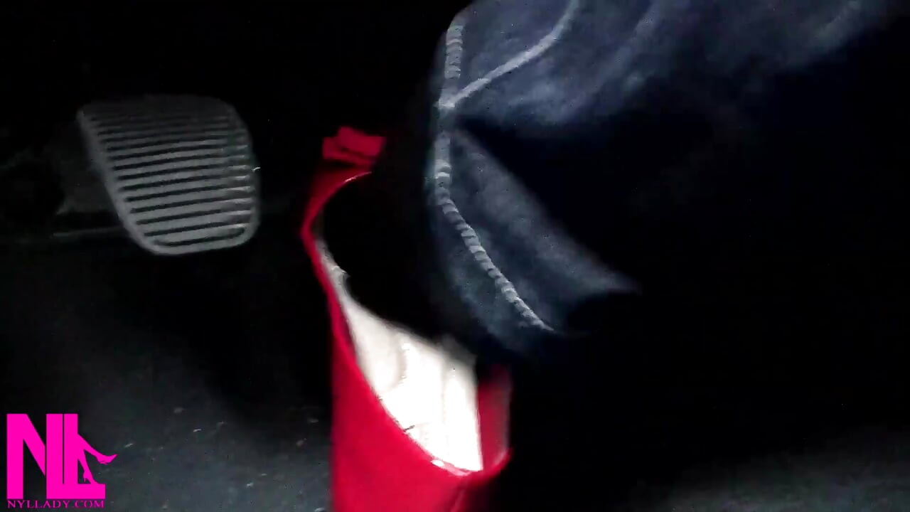 Pedal Pumping and Relaxing My Hosed Feet in Red Pattent Flats