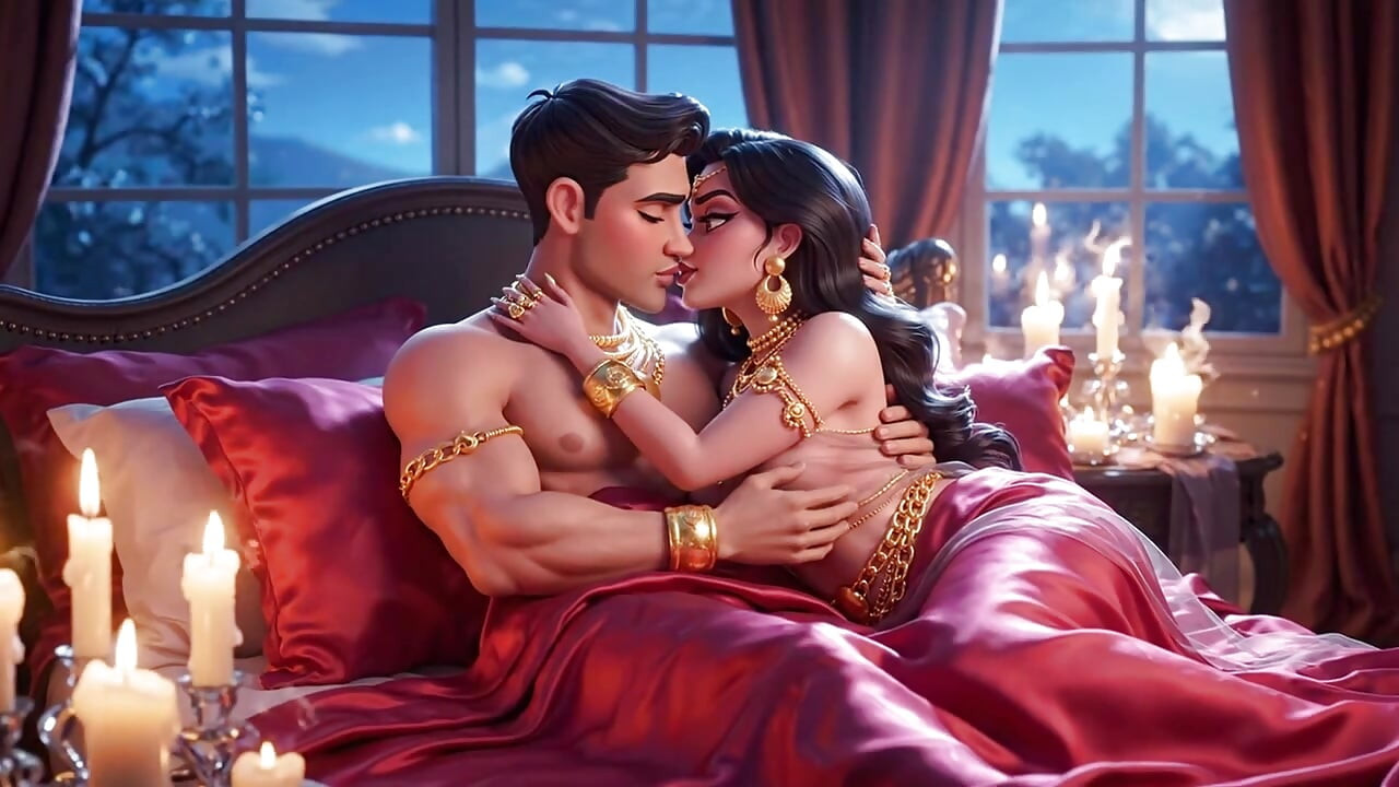 Luxe tekenfilmliefhebbers intieme slaapkamerromance compilatie - gouden ornamenten sensuele geanimeerde passie