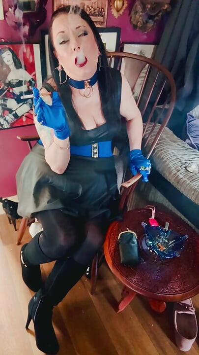 Boots, Gloves & A Cigarette! Tina Snua Smoking A Cig In Knee high Boots - OMI OME Snap Inhales Drifting