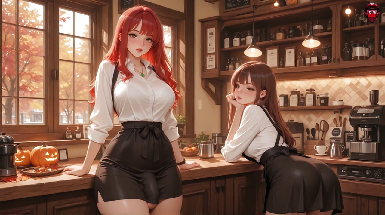 Duas Baristas Futanari Sexo Intenso numa Cafetaria Acolhedora de Outono (Gerado por IA)