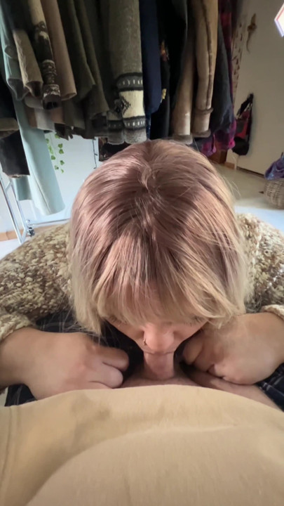 Blonde Sucks & Drains an Uncut Cock! Throatpie! Cum Lube Post Orgasm Blowjob | Clip 1