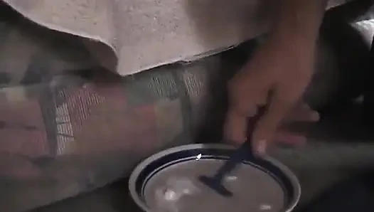 Horny granny gets pounded hard by a bald guy with big cock after shaving her
