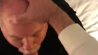 Daddy on his knees giving an amazing blowjob