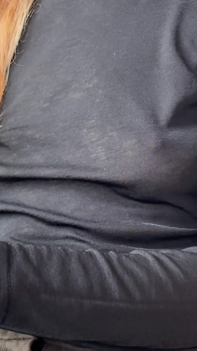 Feeling horny while my nipple piercings are glittering through my semi sheer blouse in a public caffe | Clip 1