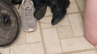 Fucking step mom's nikes, big cum over her boots