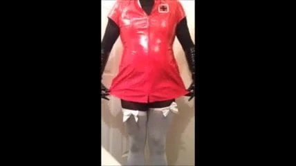PVC sissy loves dress and cumming