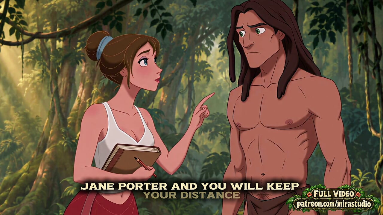 Jane and Tarzan first contact as he explores a woman's naked body