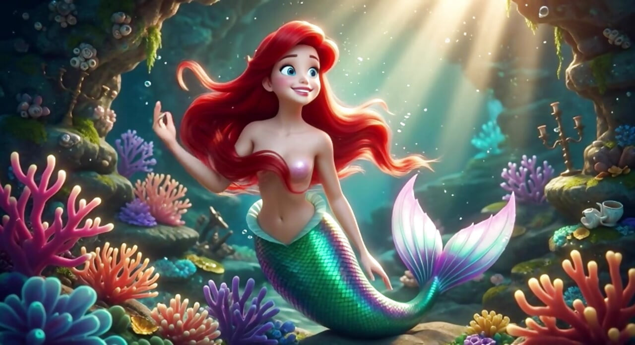 Sensual madura Ariel explora sua gruta submarina mágica com longas pernas humanas e poses graciosas na fantasia
