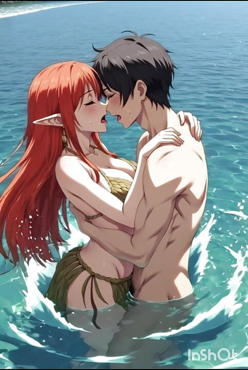 Redhead anime hentai girl fucks in the water