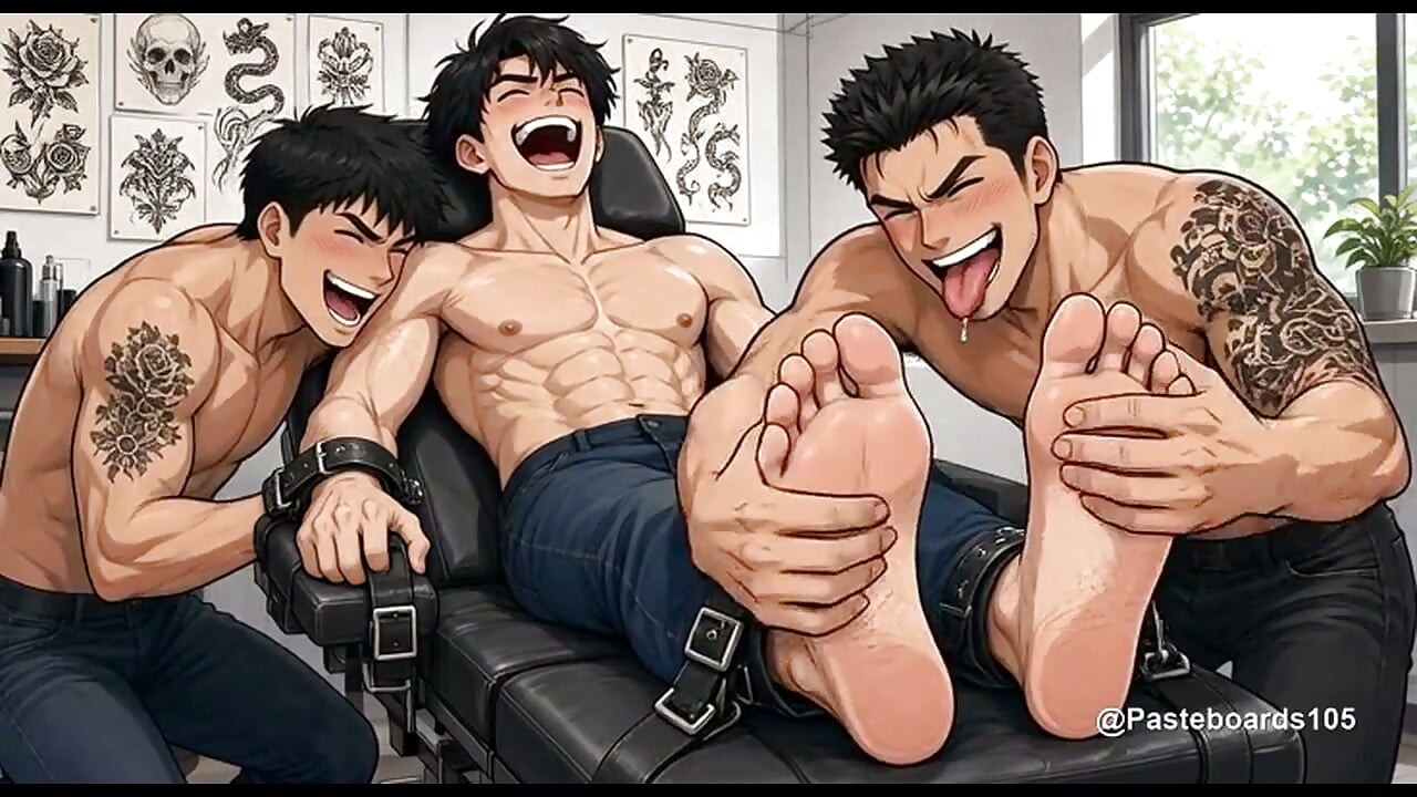 La apuesta de la silla de tatuajes - Atado, una lengua en sus costillas y dedos en sus plantas desnudas (Anime 2D)