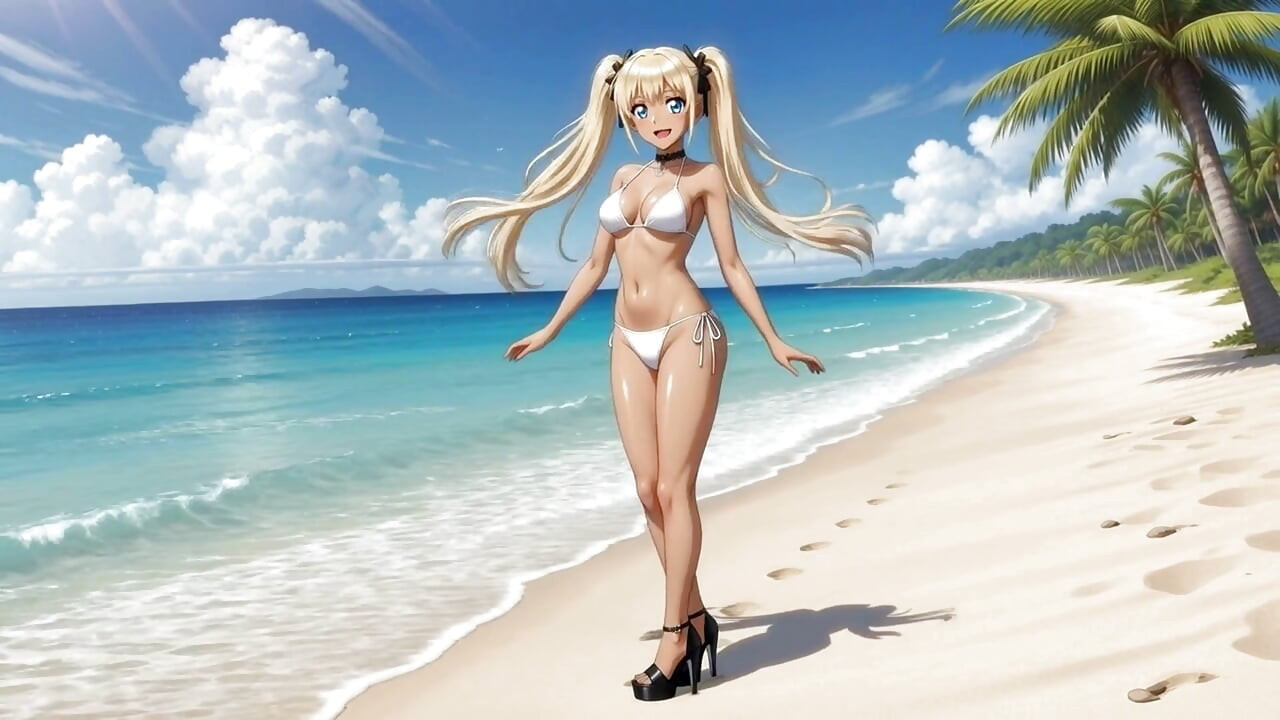 On the Beach with hot Nami - She play with her pussy