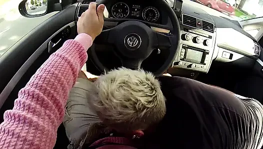 Blonde pierced woman likes sex in car,but on the commonplace - POV video