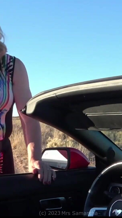 Epic moment from "Desert Mustang Lady Playing, Mrs Samantha and her Red Mustang"