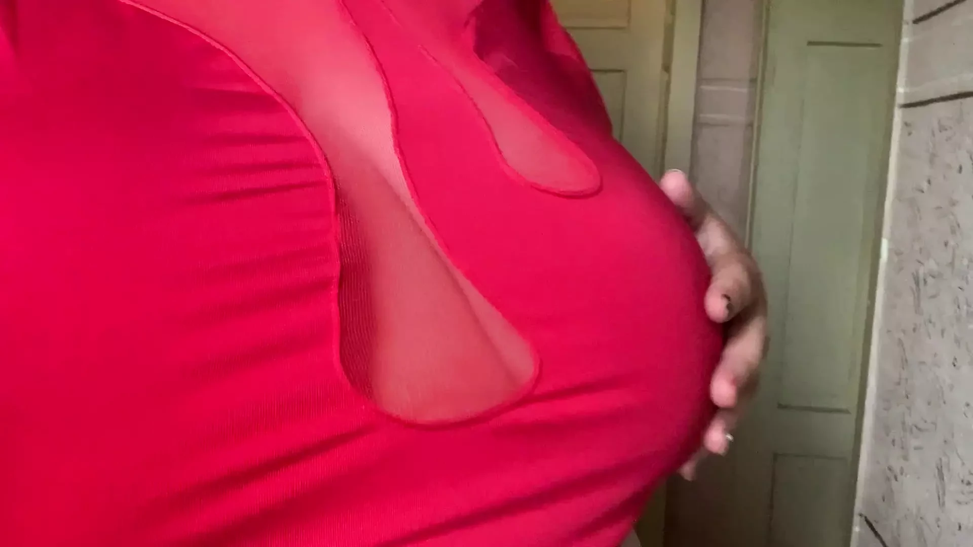 Sexy red blouse and big tits