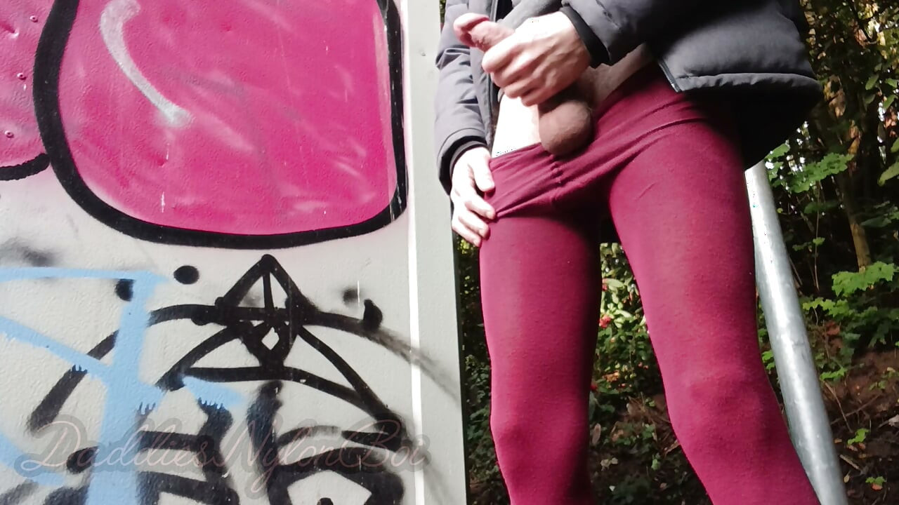 Hairy Sissy in Nylons - Jerking Off in the Nature