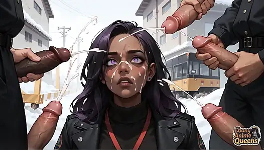 The Best Ebony Fucky-fucky on a Snowy Street! the Purple-haired Queen's Pleasure in Ebony XXX.