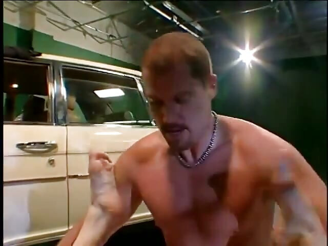 Round Booty Redhead Gets Deep Anal Drilling in Garage in Threesome