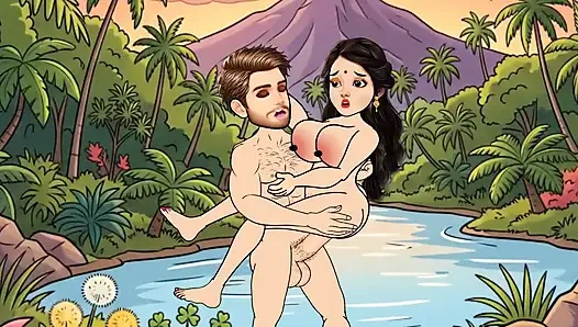 Man fucks woman with big cock in the forest, woman is very happy.