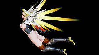 Mercy Flutuante Angellically com seus peitos e bunda para fora