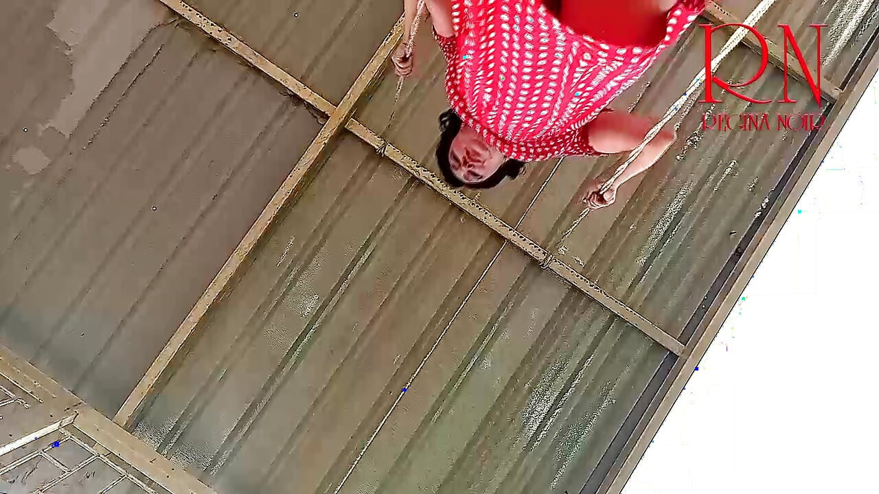 Beutiful lady swinging without panties on a swing outdoors. Slow motion 127 3