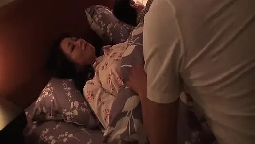 A124G08 Late at night, a sexually driven mature mother is held by her husband's son right next to her! Forbidden sex!