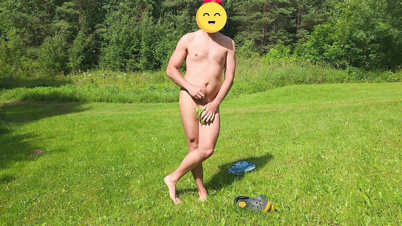 Cumming outdoors with a help of banana peel