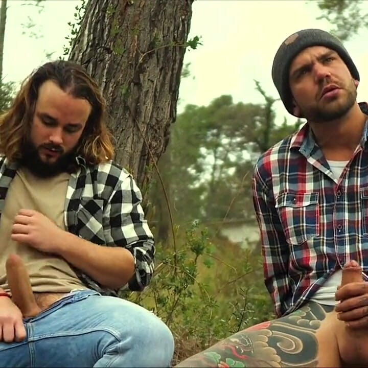 Two Friends Jerkoff in the Forest