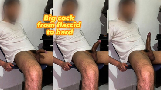 Guy talks dirty while his cock goes from flaccid to hard