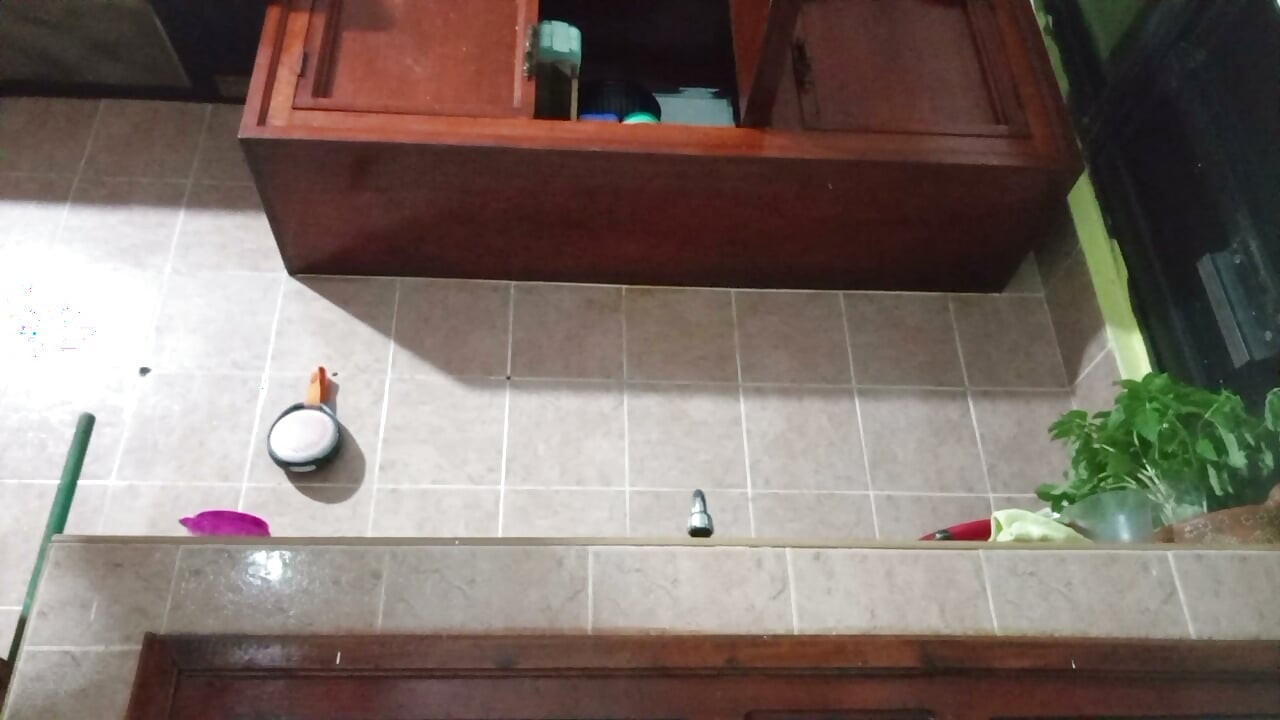 My mother-in-law in the kitchen shows transparent panty