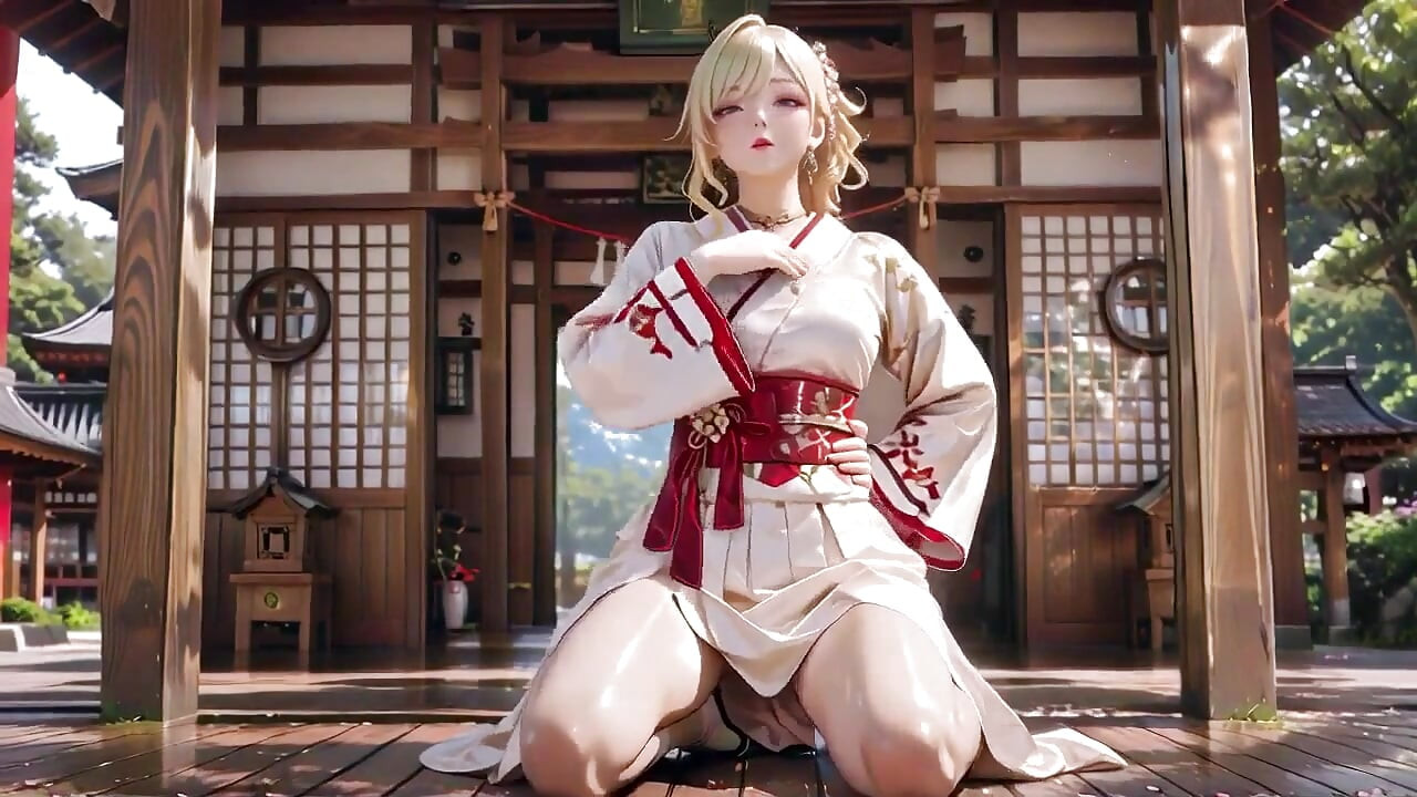 Blonde Kimono Girl! Forbidden Contrast From Shrine to Pure White Bed, Half-unbuttoned, Fingertips Trembling