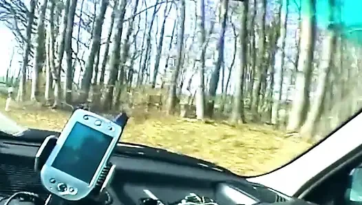 Блондинка сосет член и показывает мокрую киску в машине