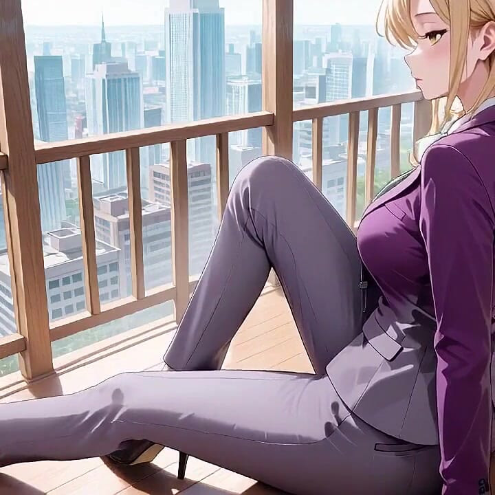 Blonde Boss in Purple Suit! Office Train Private Moments. She's Multitasking with Files While Secretly Adjusting Her Skirt...