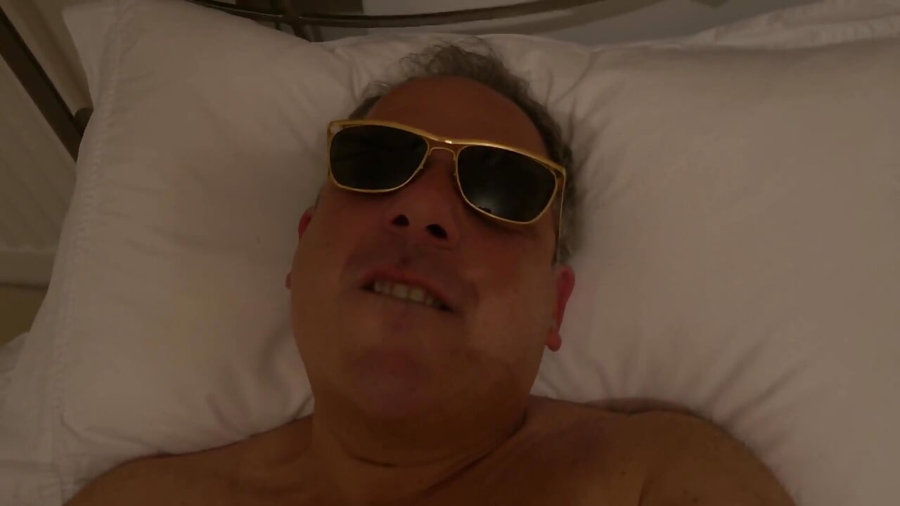 POV Nude Jerk off in Bed Wearing Sunglasses and Yawning